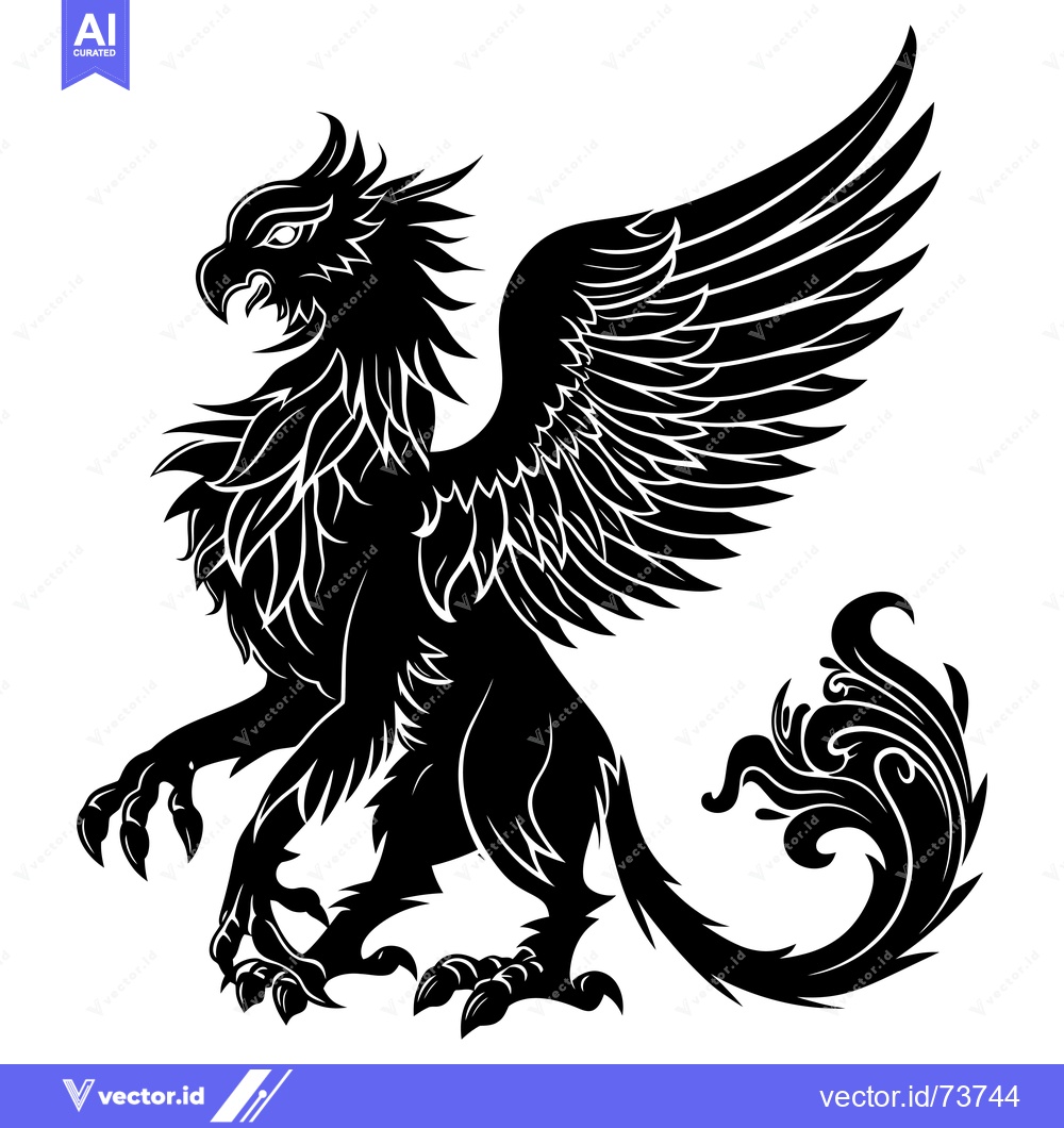Premium Vector dari A Black and White Illustration of a Mythical Griffin with Spread Wings