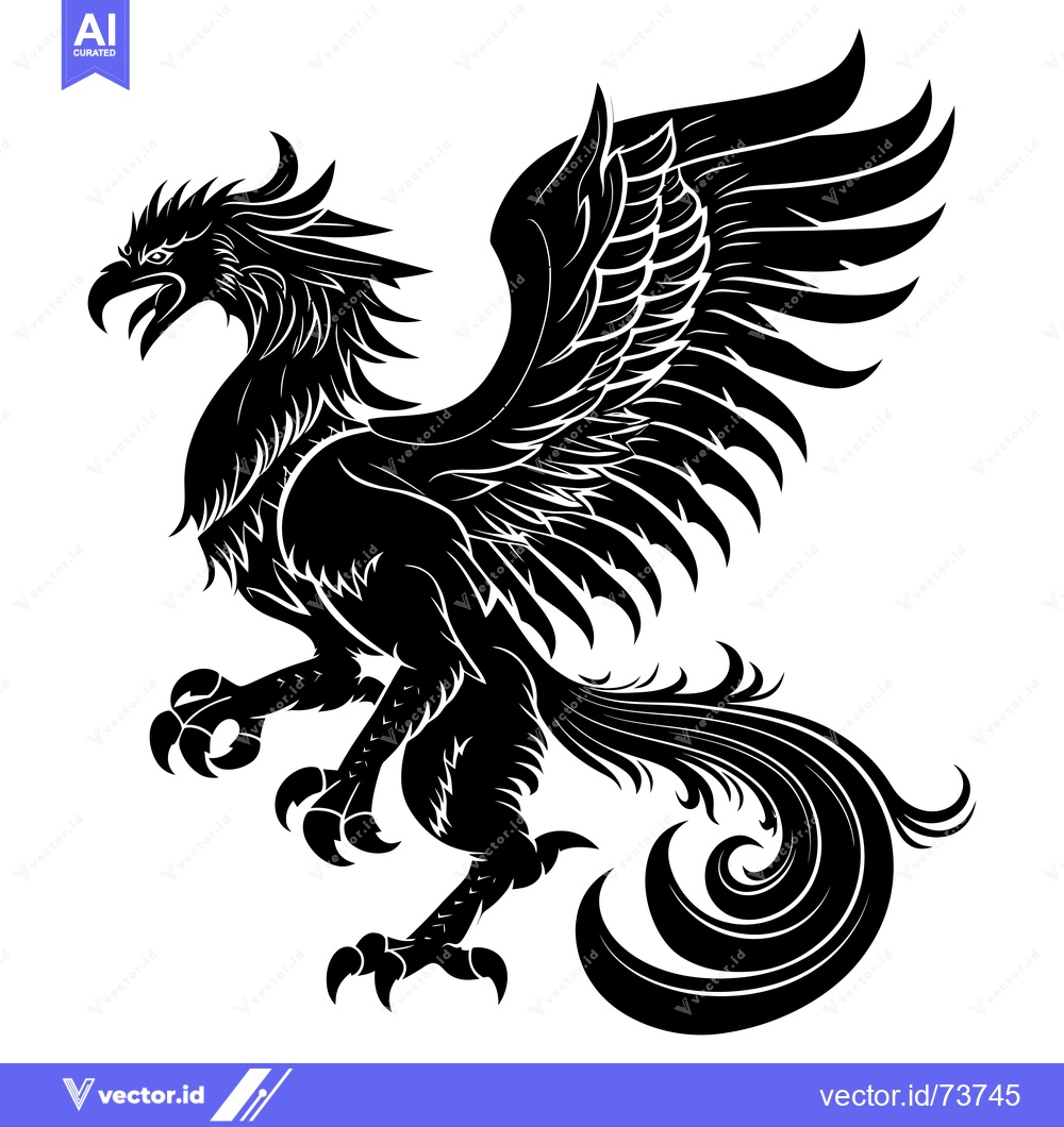 Premium Vector dari Black and white stylized illustration of a griffin