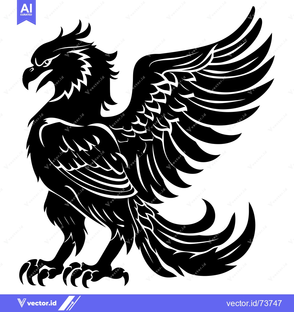 Premium Vector dari Black and White Stylized Eagle with Spread Wings