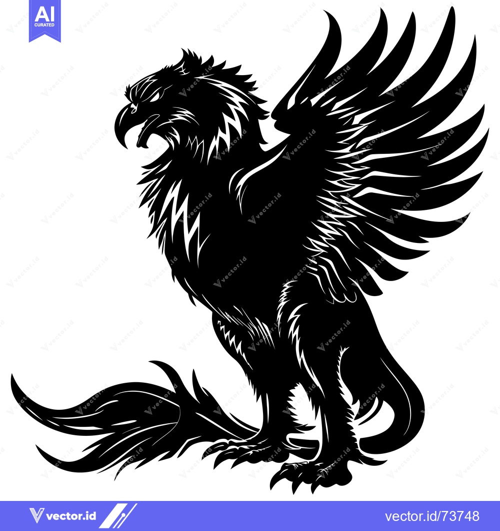 Premium Vector dari A Black and White Illustration of a Griffin with Spread Wings