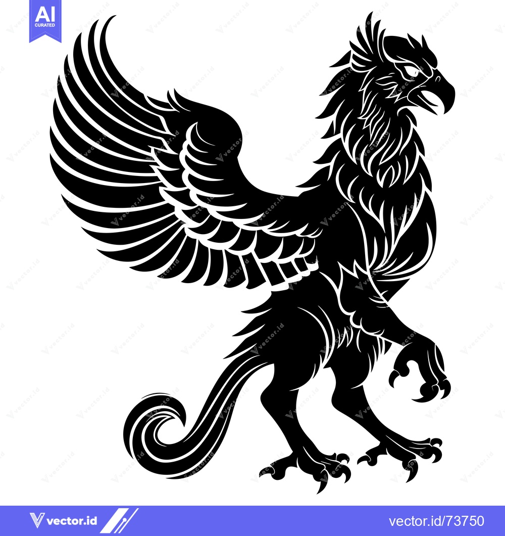 Premium Vector dari Black and white stylized illustration of a griffin with outstretched w