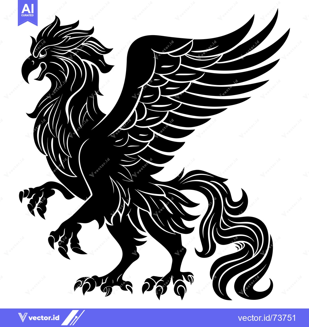 Premium Vector dari Black and White Stylized Griffin with Spread Wings