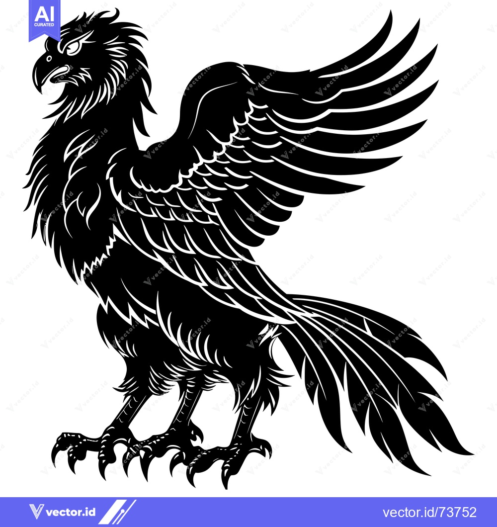 Premium Vector dari Black and White Silhouette of a Ferocious Eagle with Spread Wings