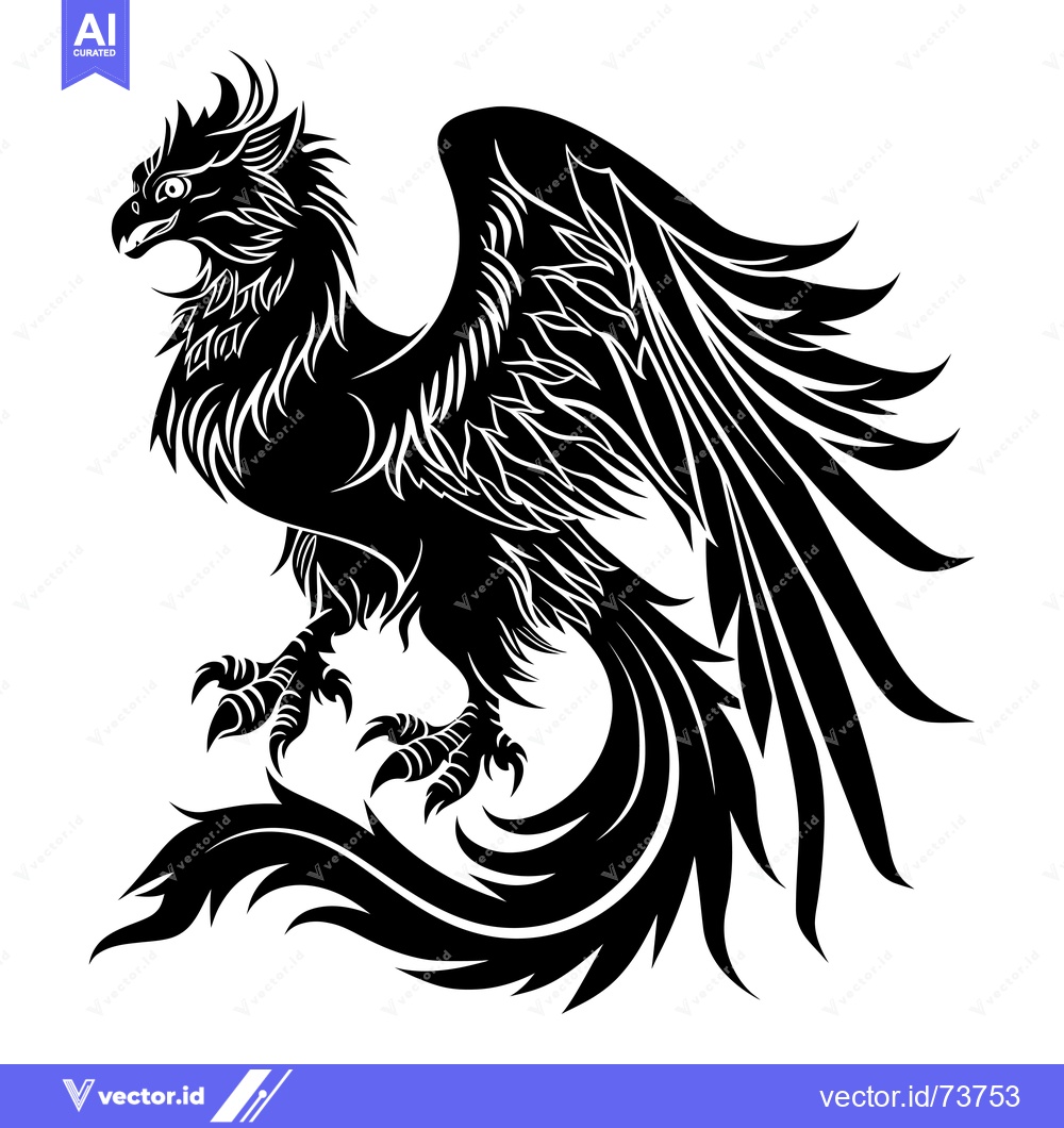 Premium Vector of Stylized Black and White Silhouette of a Griffin with Spread Wings and