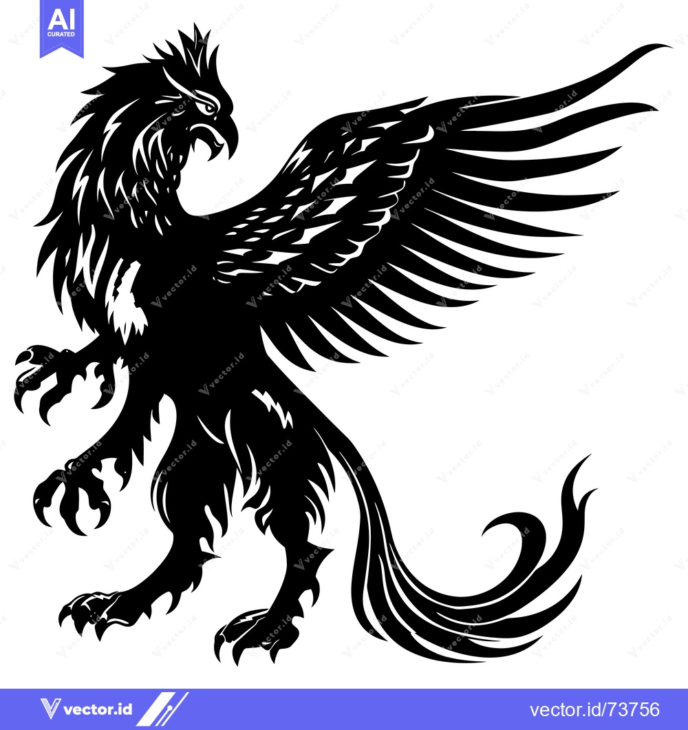 Premium Vector dari Black and White Silhouette of a Griffon with Wings Spread