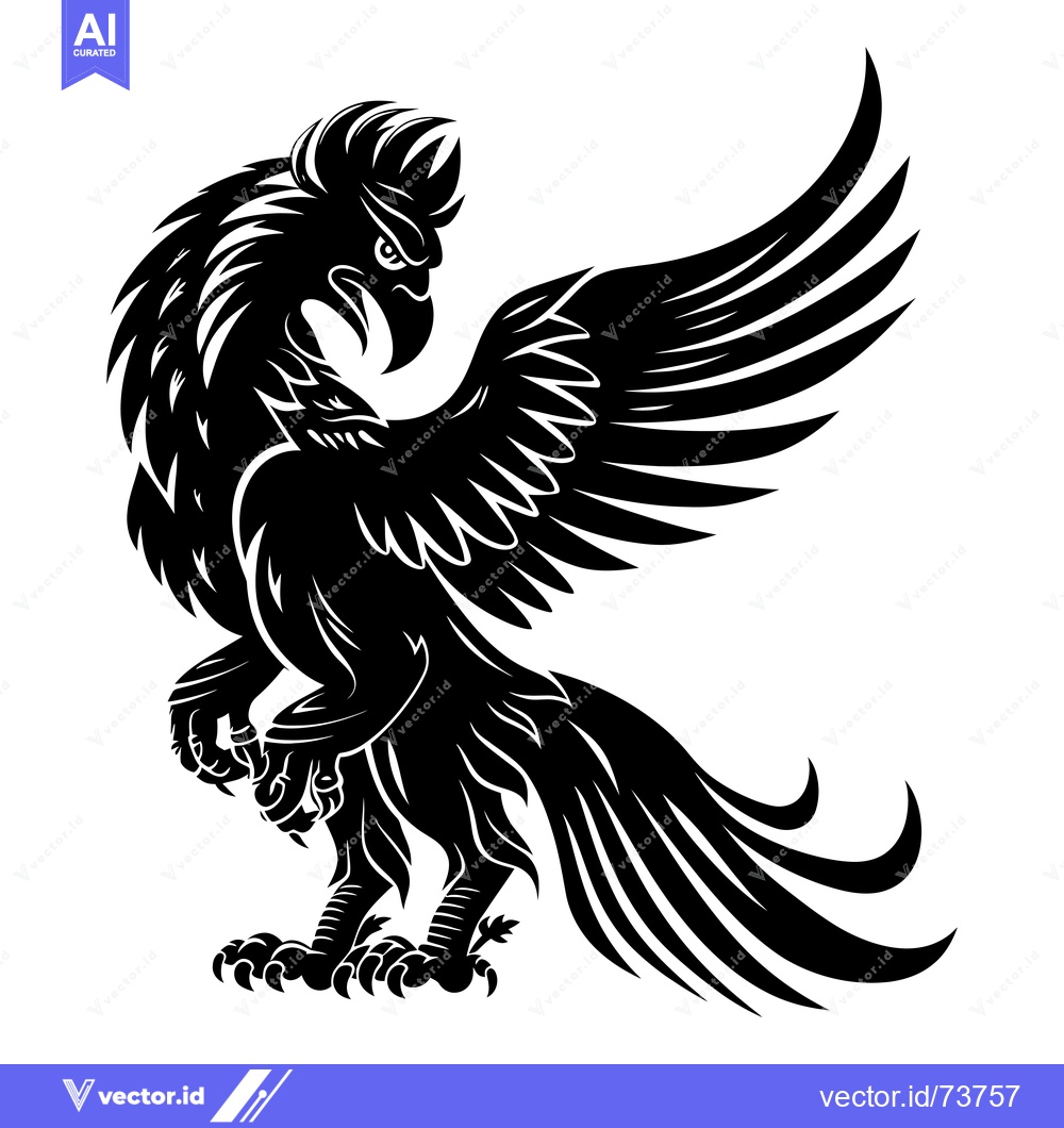 Premium Vector dari Black and White Stylized Griffin with Spread Wings