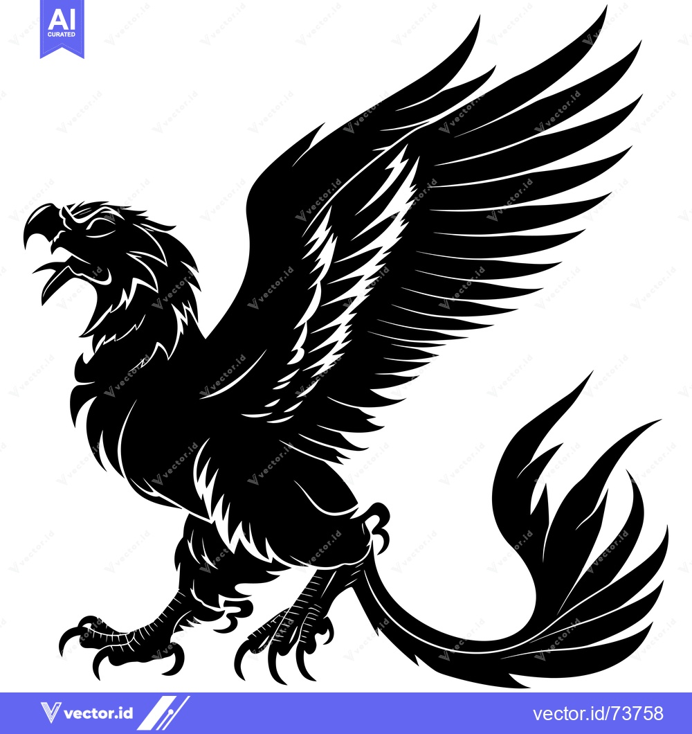 Premium Vector of A Black and White Illustration of a Griffin with Spread Wings