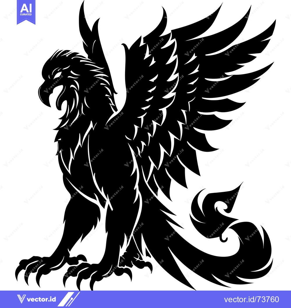 Premium Vector of Black and White Silhouette of a Winged Lion with a Long Tail