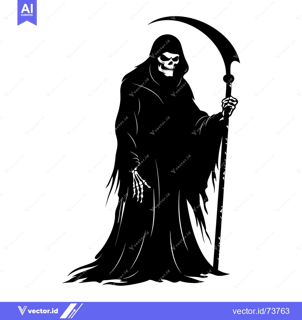Premium Vector dari Black and White Silhouette of the Grim Reaper with a Scythe