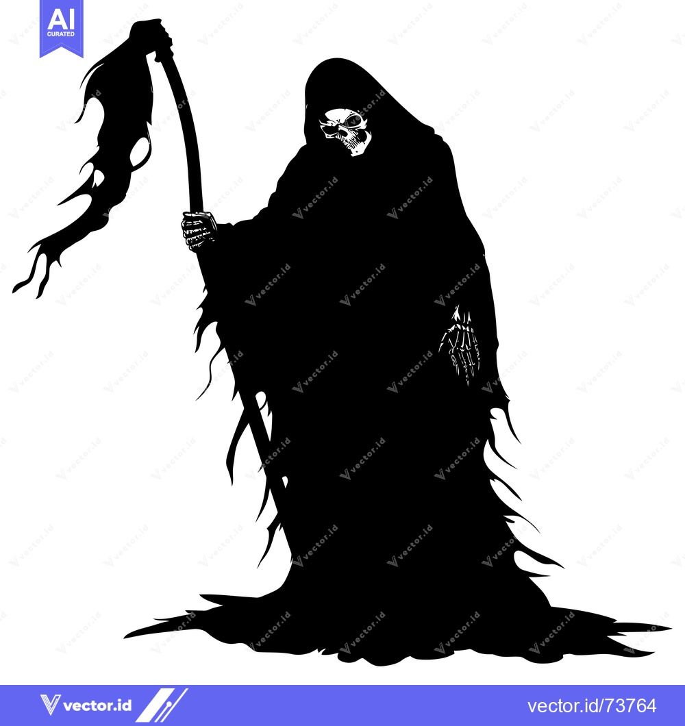 Premium Vector of Grim Reaper Silhouette with Scythe and Draped Robe