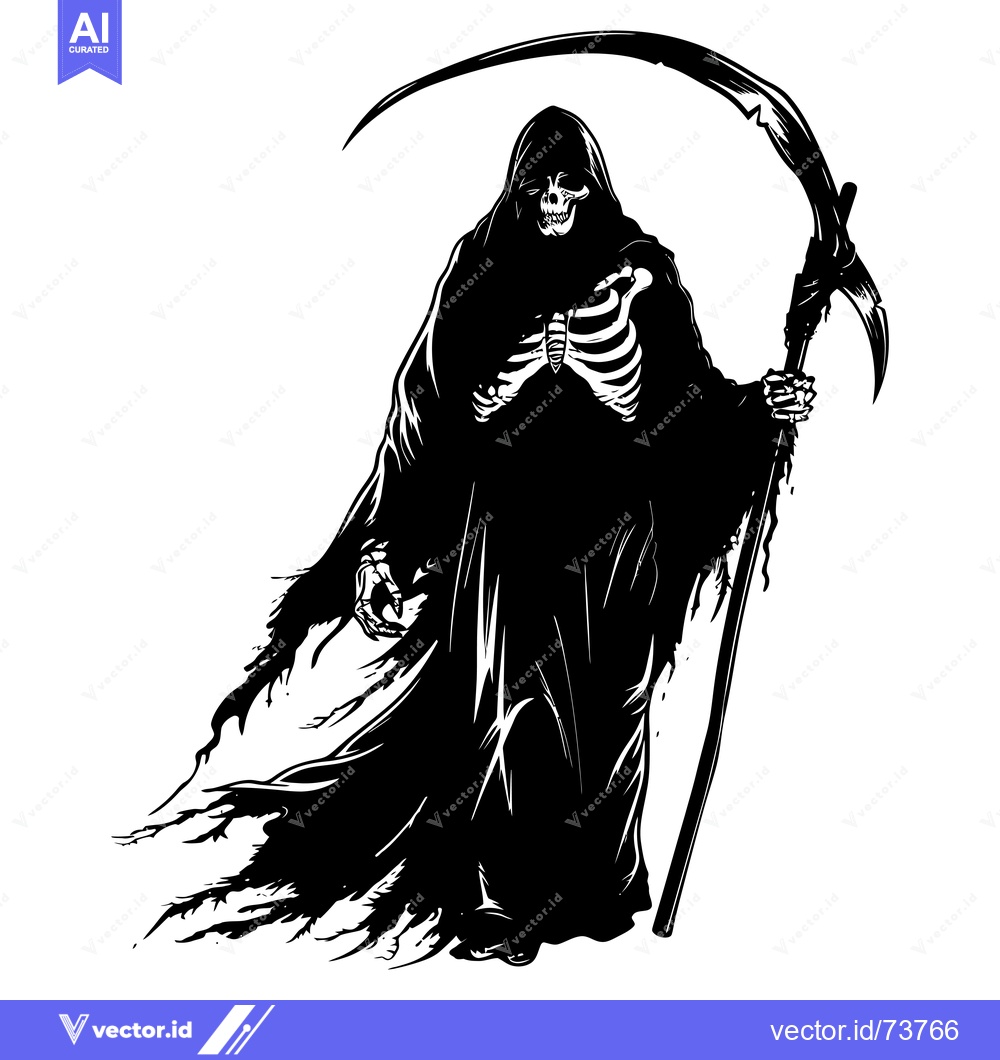 Premium Vector dari Grim Reaper with Scythe and Exposed Skeleton