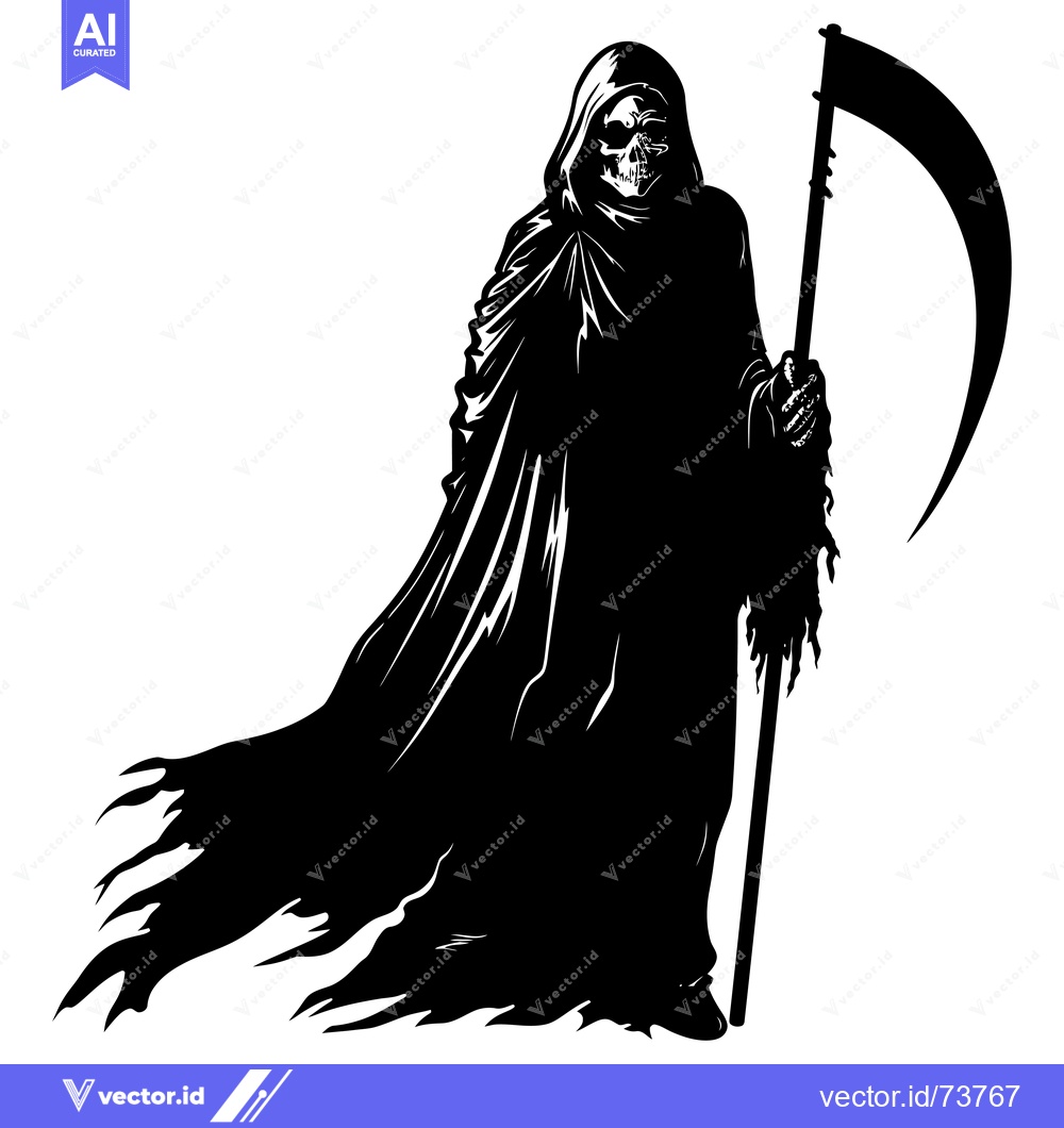 Premium Vector of Grim Reaper Silhouette with Scythe and Flowing Robe