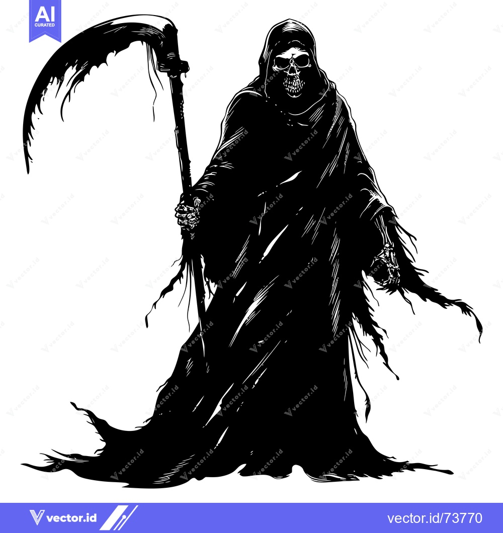 Premium Vector dari Grim Reaper with Scythe in Black and White Silhouette