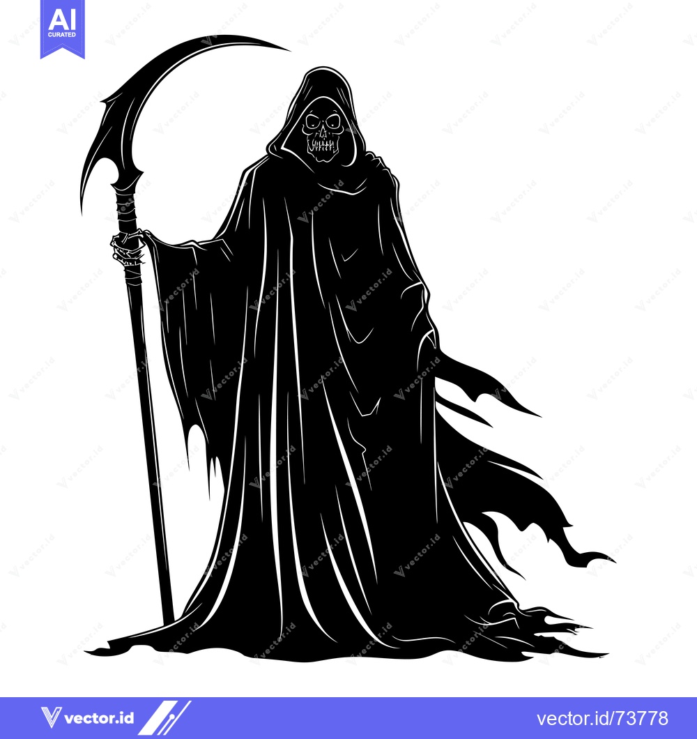 Premium Vector of Grim Reaper Silhouette with Scythe and Hood