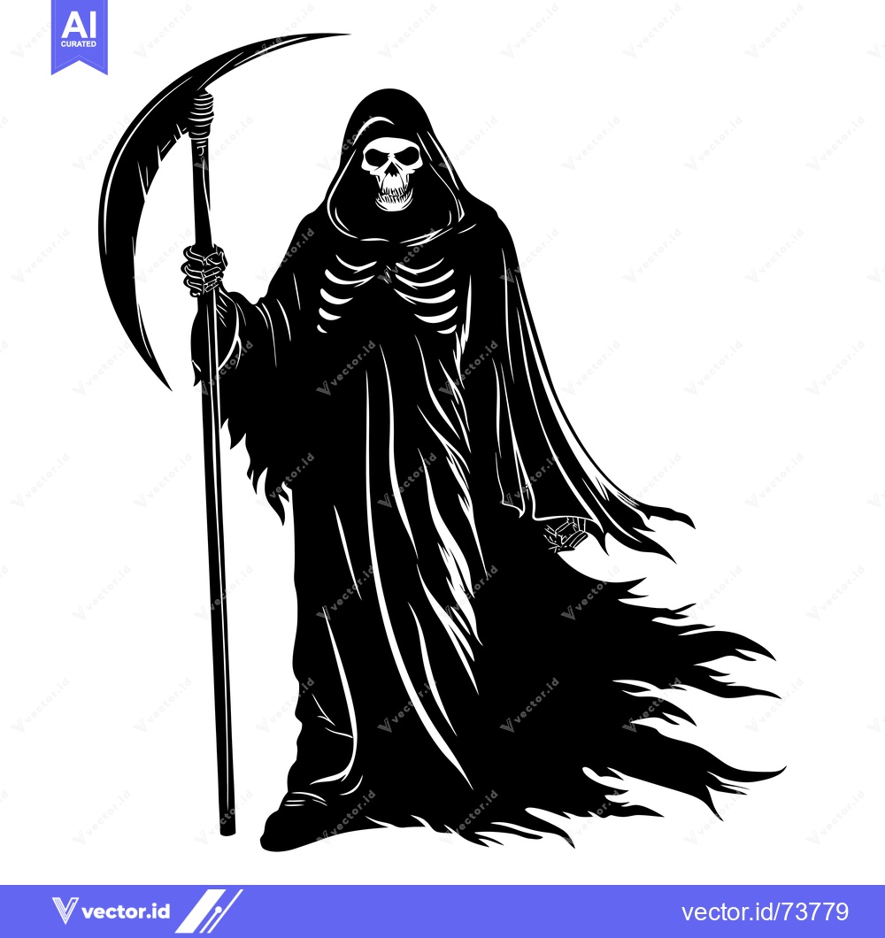Premium Vector dari Grim Reaper Silhouette with Scythe and Flowing Robe