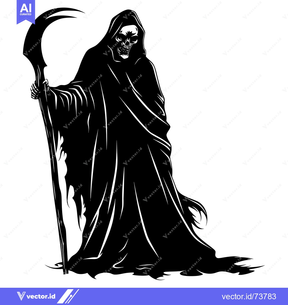 Premium Vector dari Grim Reaper Holding a Scythe in a Black Robe