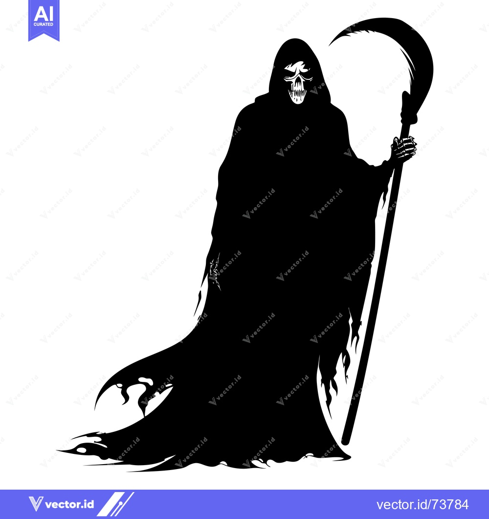 Premium Vector of Grim Reaper Silhouette with Scythe and Skull Face