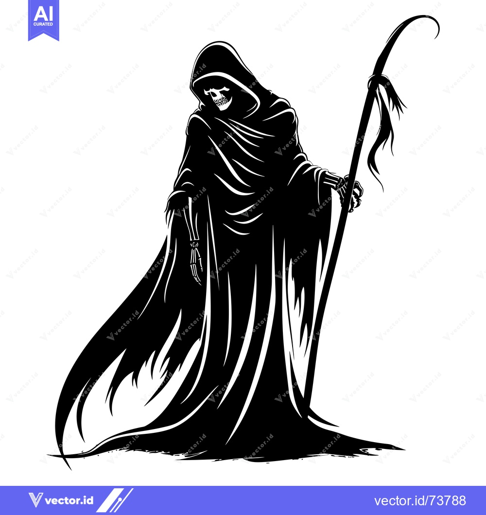 Premium Vector dari Grim Reaper Silhouette with Scythe Holding a Long Staff