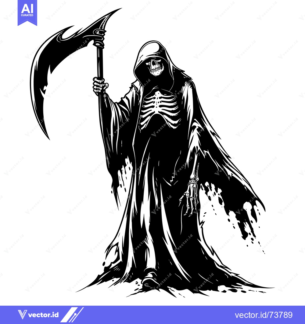 Premium Vector dari Grim Reaper with a Scythe, in a Hooded Robe