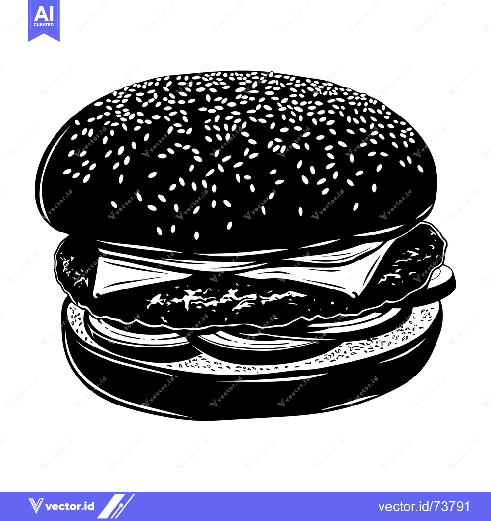 Premium Vector dari Black and White Illustration of a Sesame Seed Burger