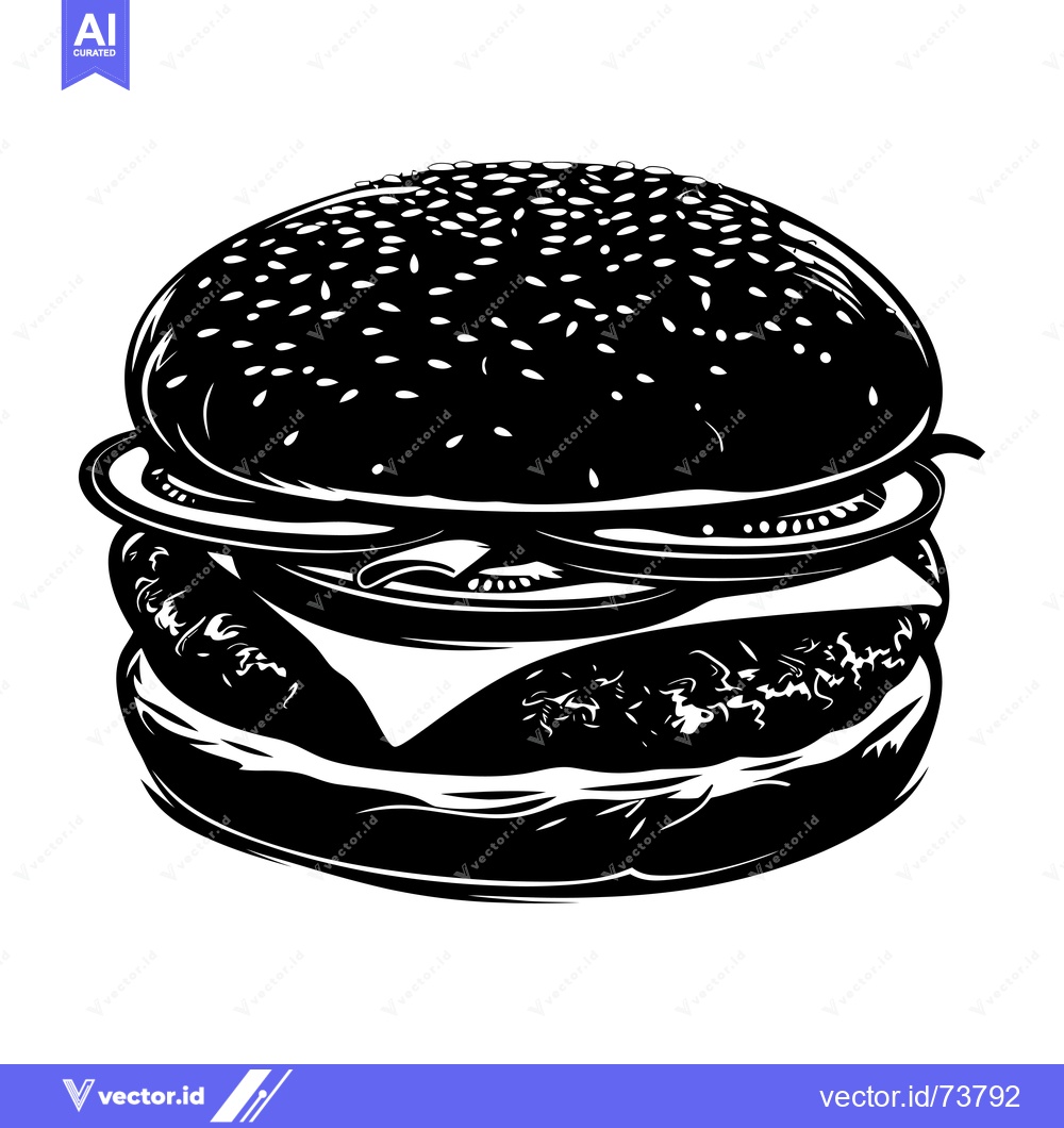 Premium Vector dari Black and White Illustration of a Classic Hamburger