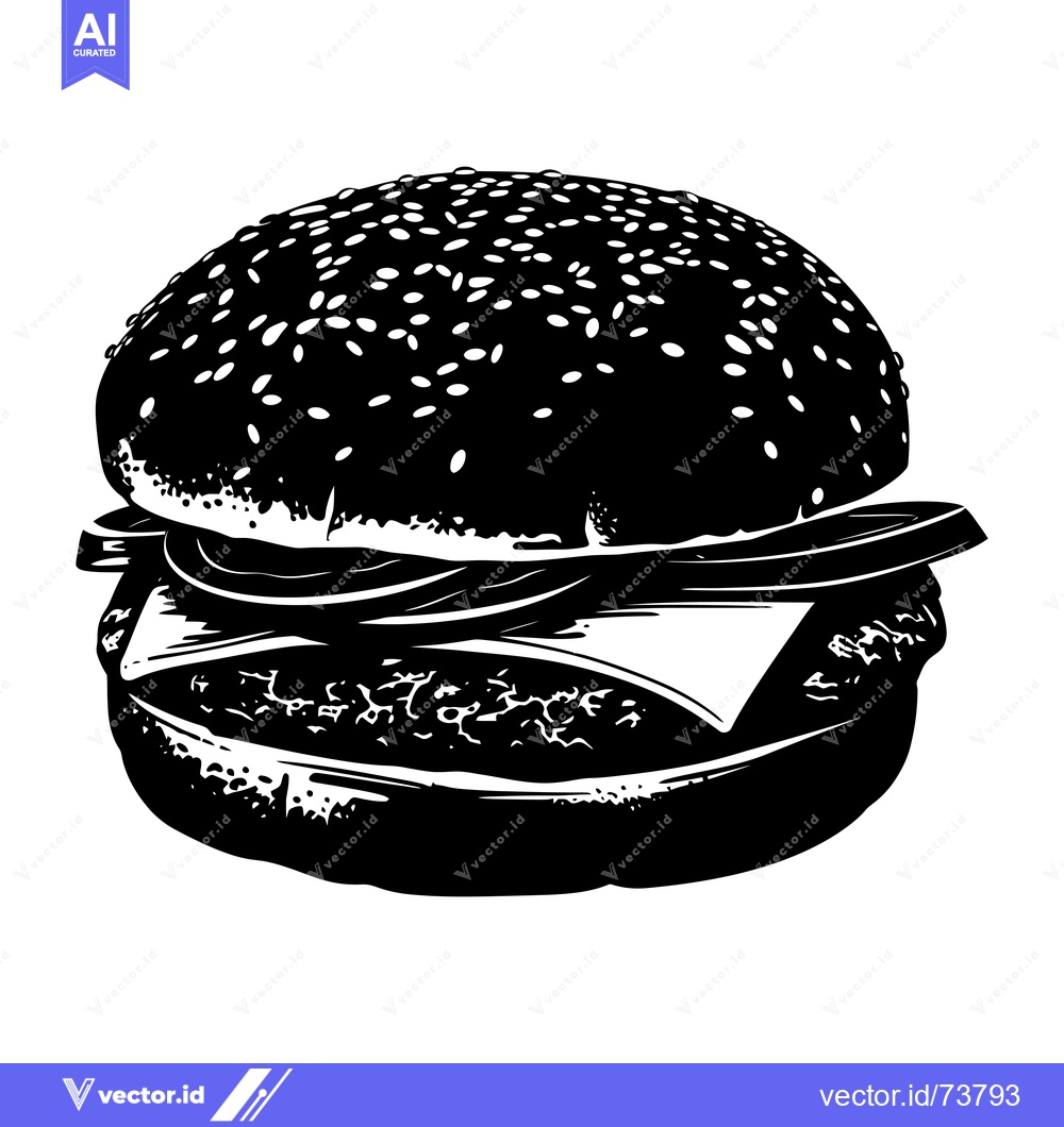 Premium Vector dari Black and White Illustration of a Sesame Seed Burger
