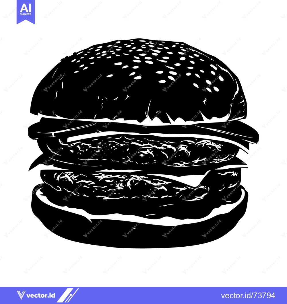 Premium Vector dari Black and White Silhouette of a Hamburger