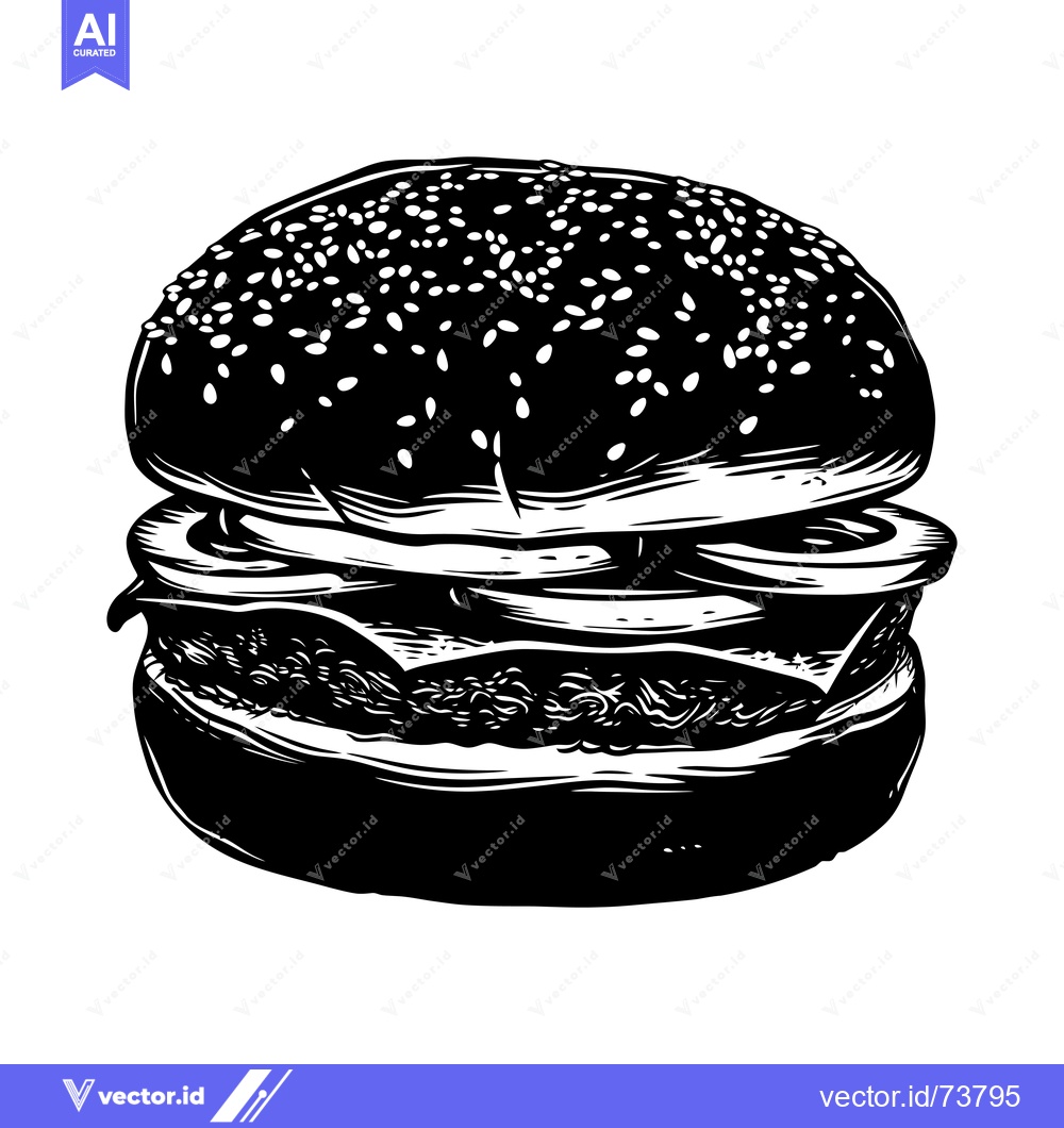 Premium Vector of Black and White Illustration of a Sesame Seed Burger
