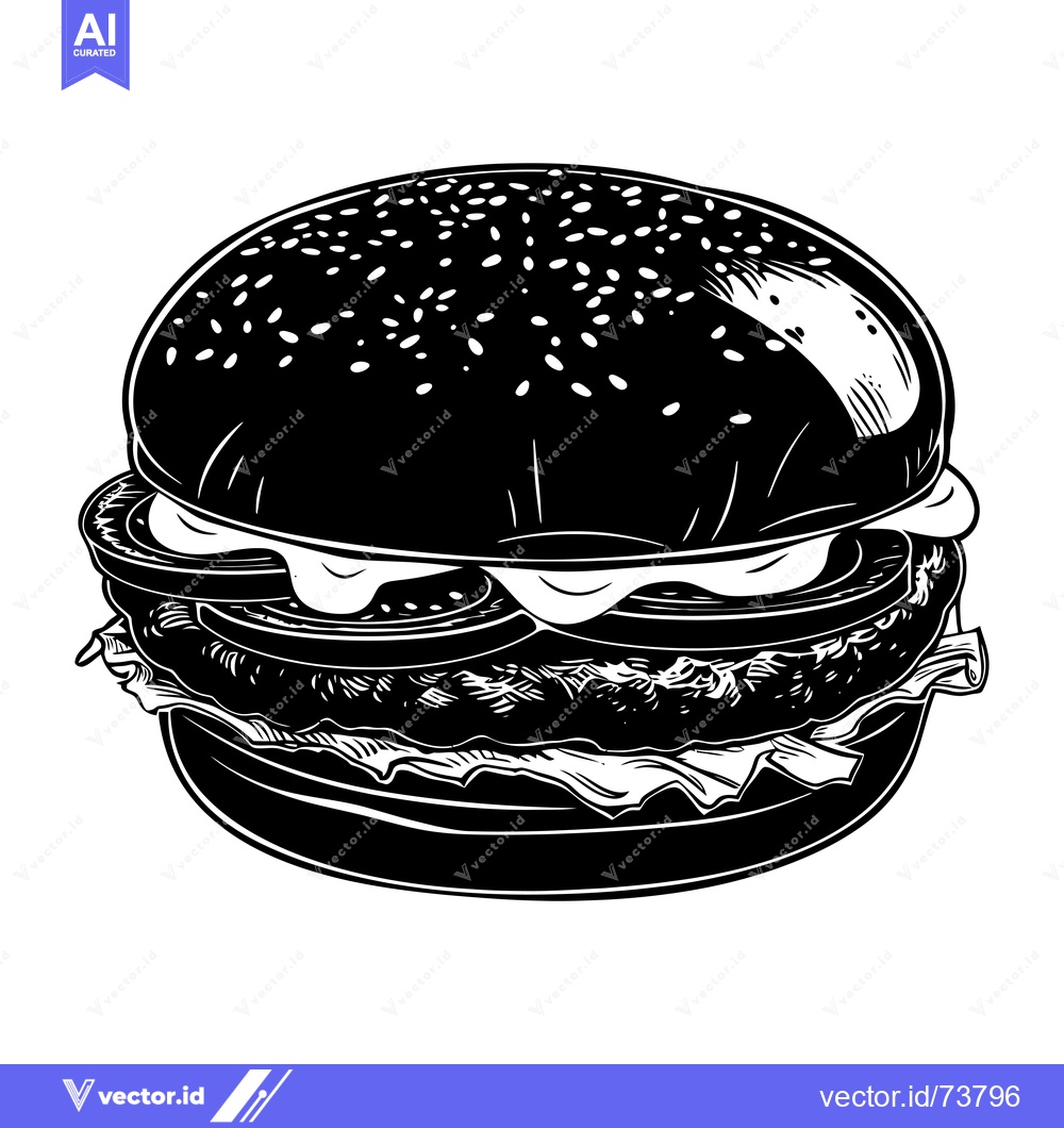 Premium Vector dari Black and White Illustration of a Hamburger