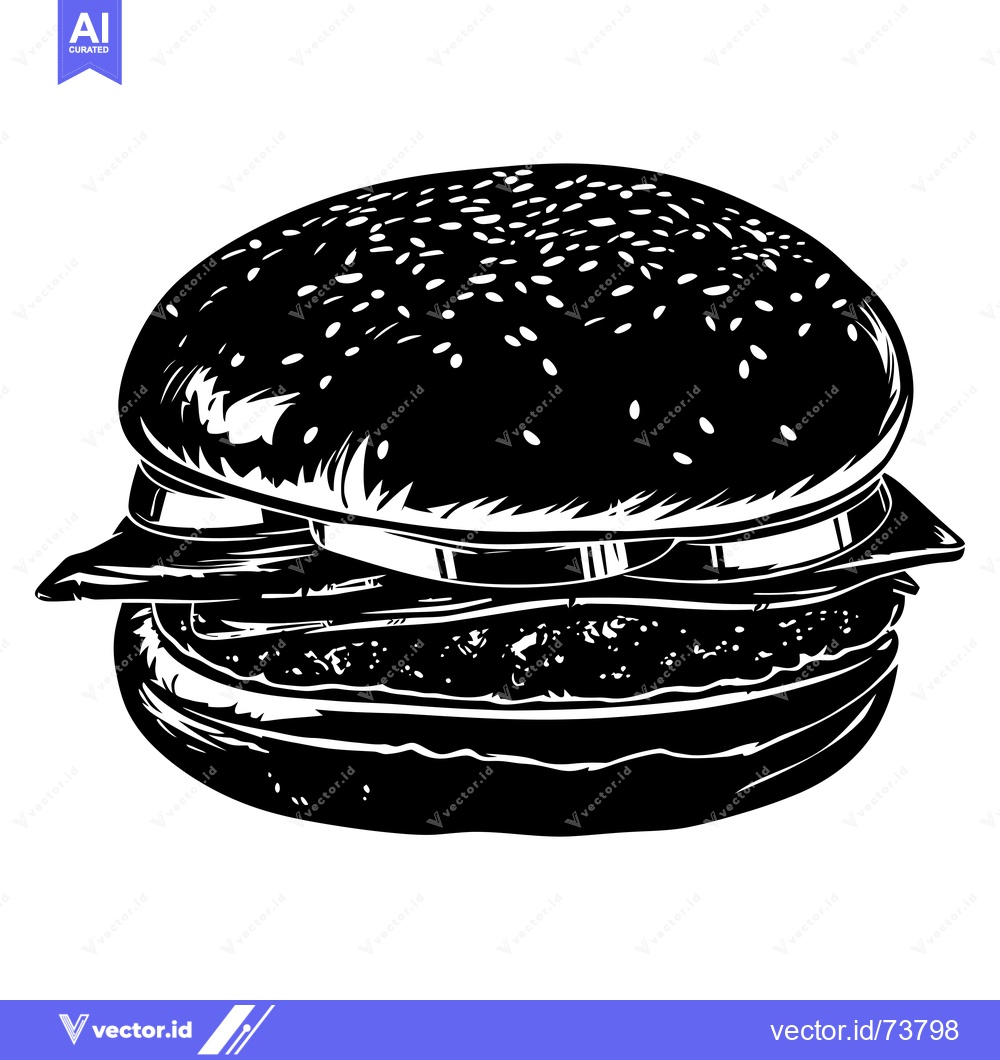 Premium Vector dari Black and White Illustration of a Hamburger