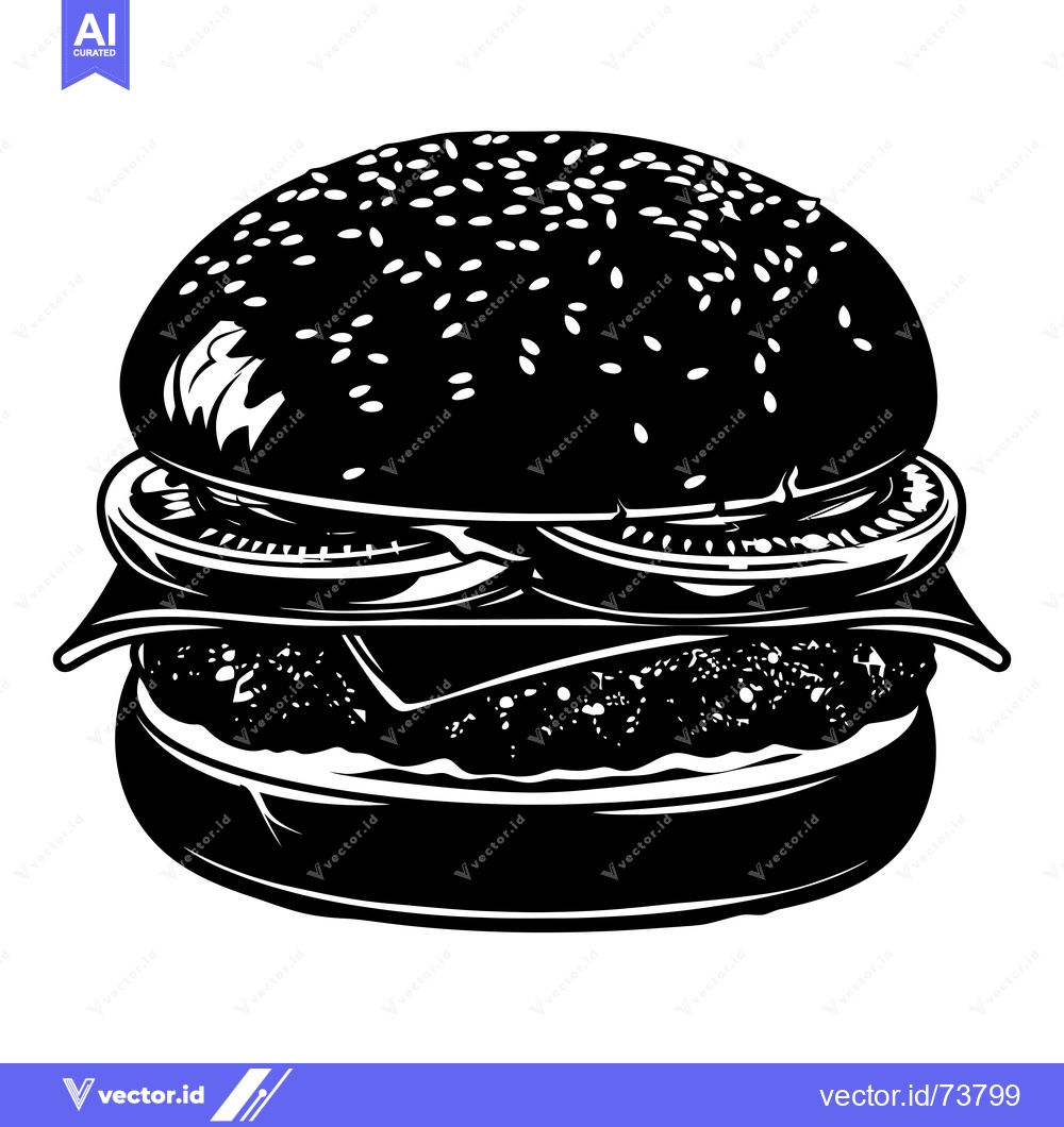 Premium Vector dari Black and White Illustration of a Sesame Seed Burger