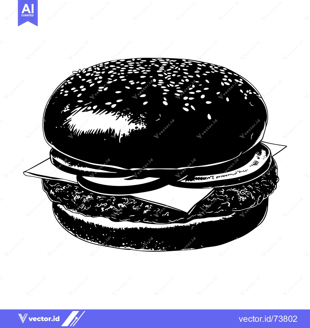 Premium Vector dari Black and White Illustration of a Sesame Seed Burger