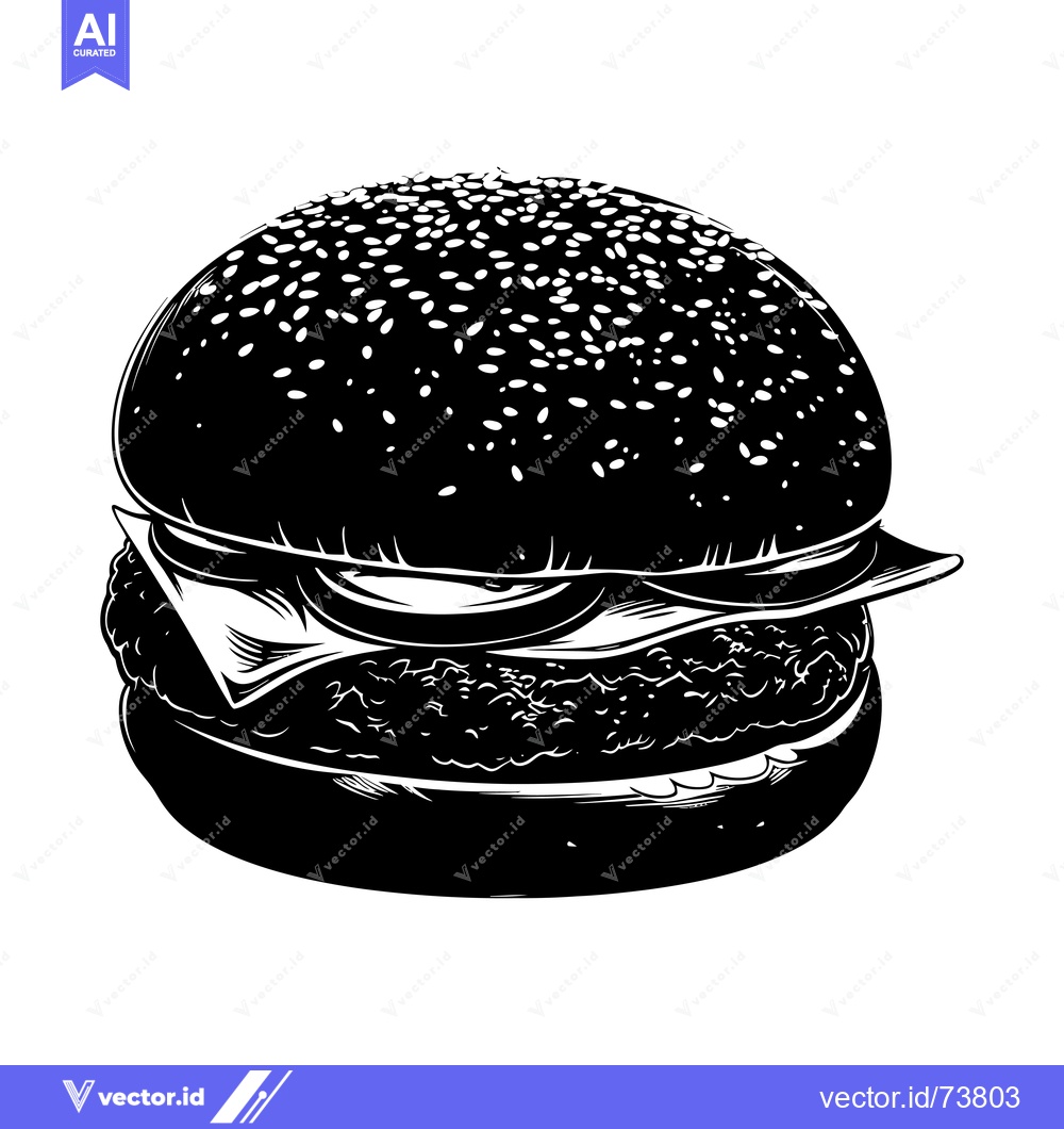 Premium Vector dari Black and White Illustration of a Sesame Seed Burger