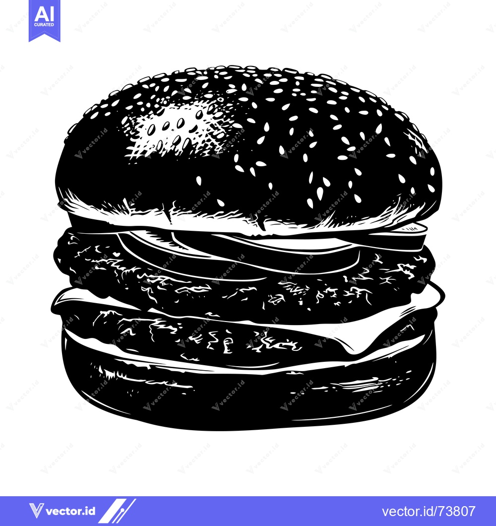 Premium Vector of A Black and White Illustration of a Double-Stacked Cheeseburger
