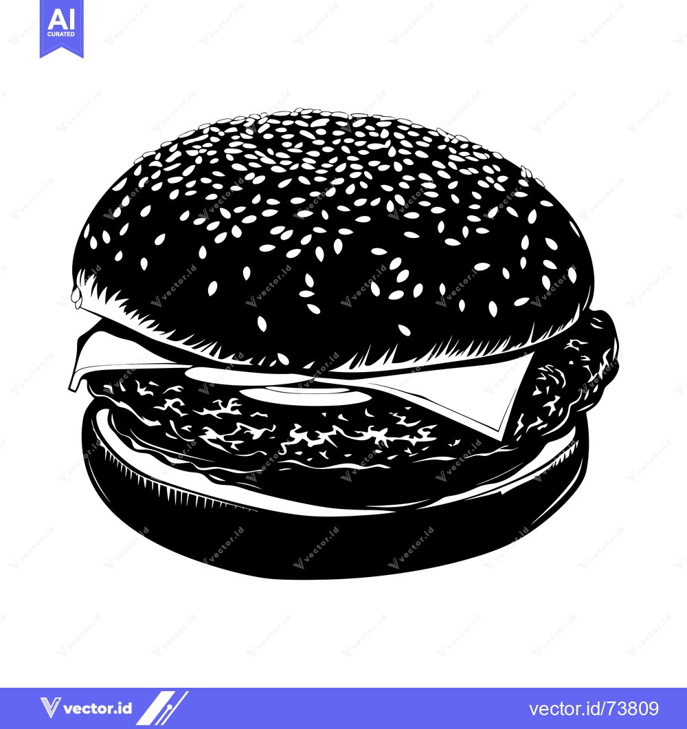 Premium Vector of Black and White Illustration of a Sesame Seed Burger