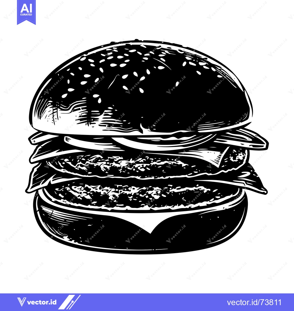 Premium Vector dari Black and White Illustration of a Sesame Seed Burger