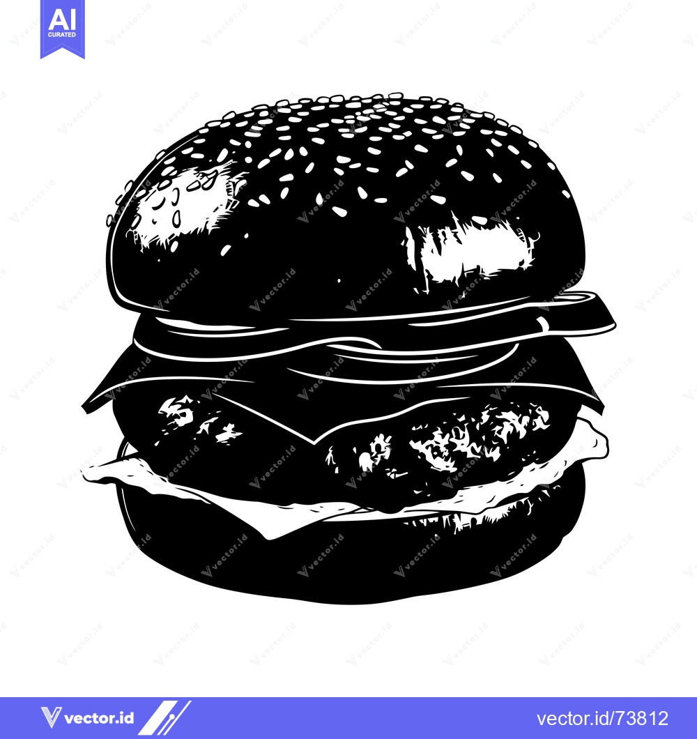 Premium Vector dari Black and White Illustration of a Hamburger with Sesame Seed Bun