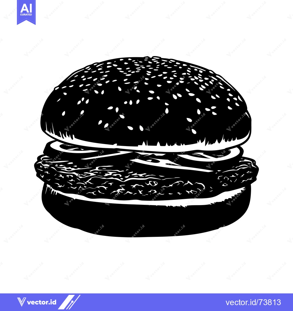 Premium Vector dari Black and White Silhouette of a Sesame Seed Burger