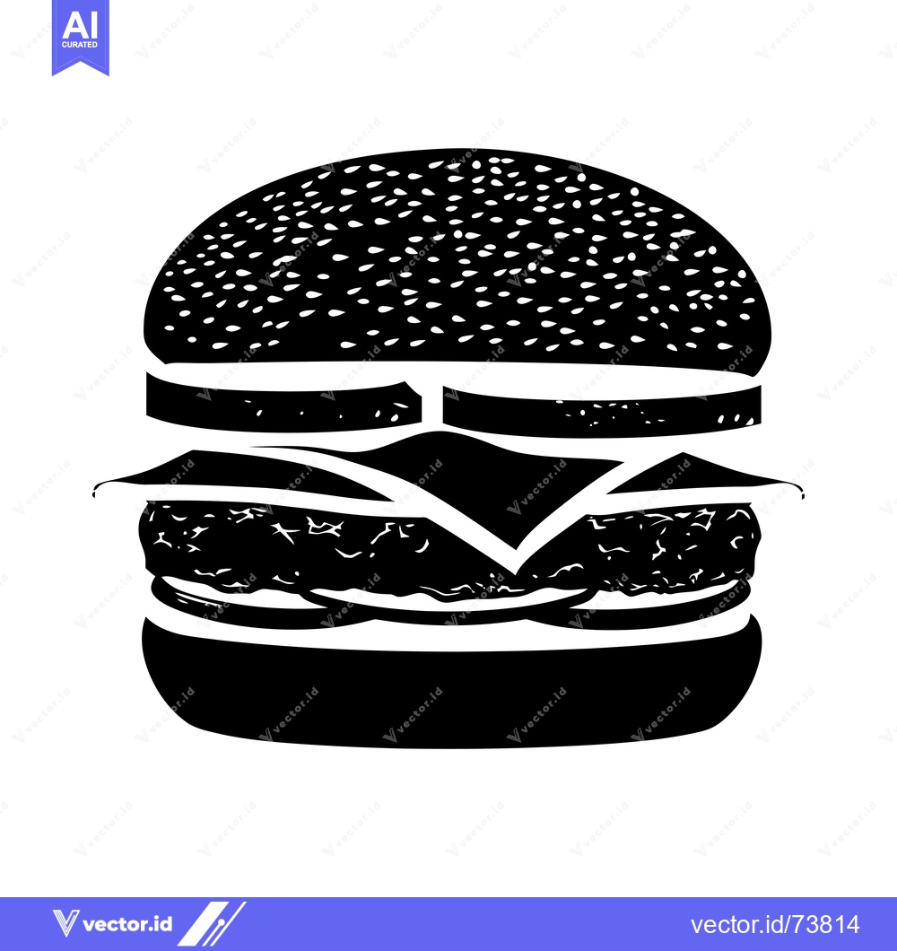 Premium Vector of Black and White Silhouette of a Hamburger with Sesame Seed Bun