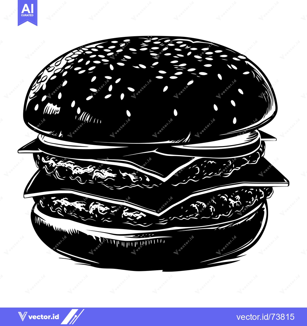 Premium Vector dari Black and White Illustration of a Double-Decker Hamburger
