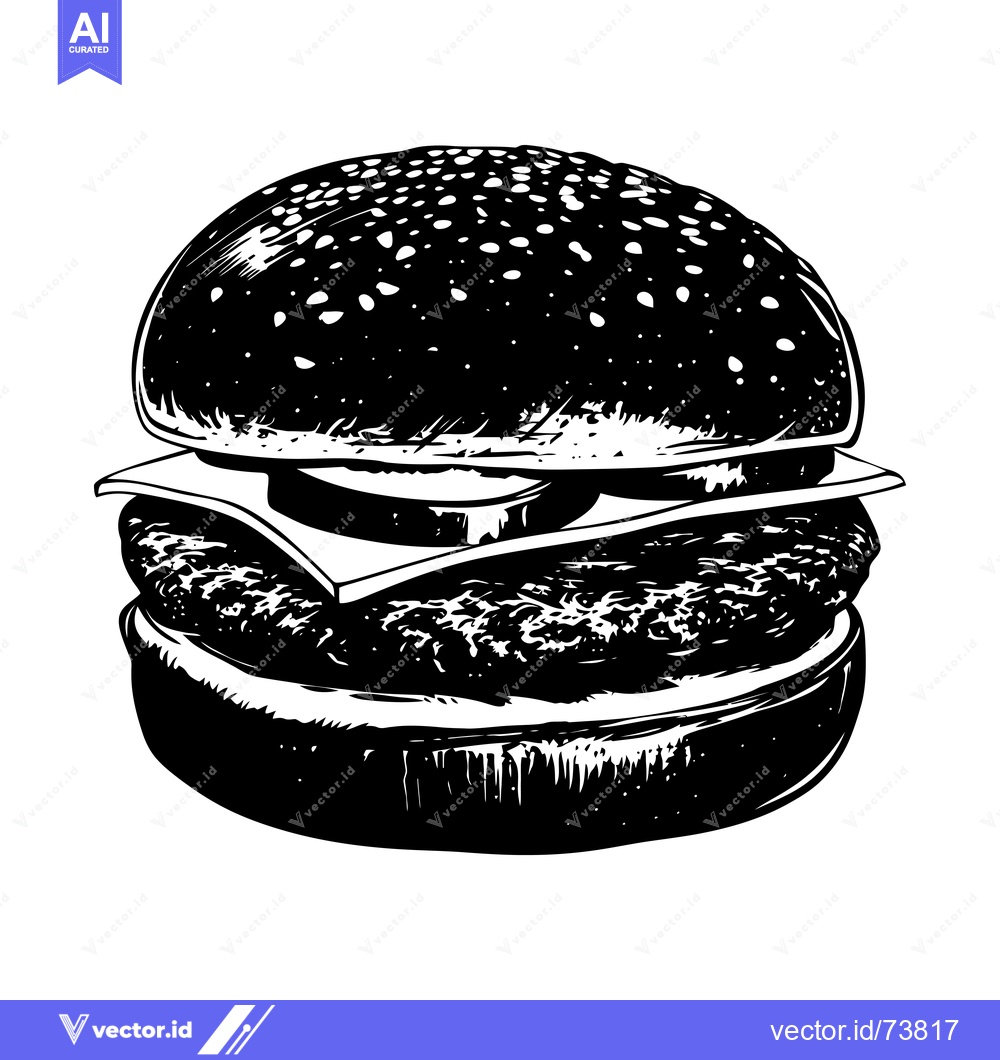 Premium Vector of Black and White Hand-Drawn Illustration of a Burger