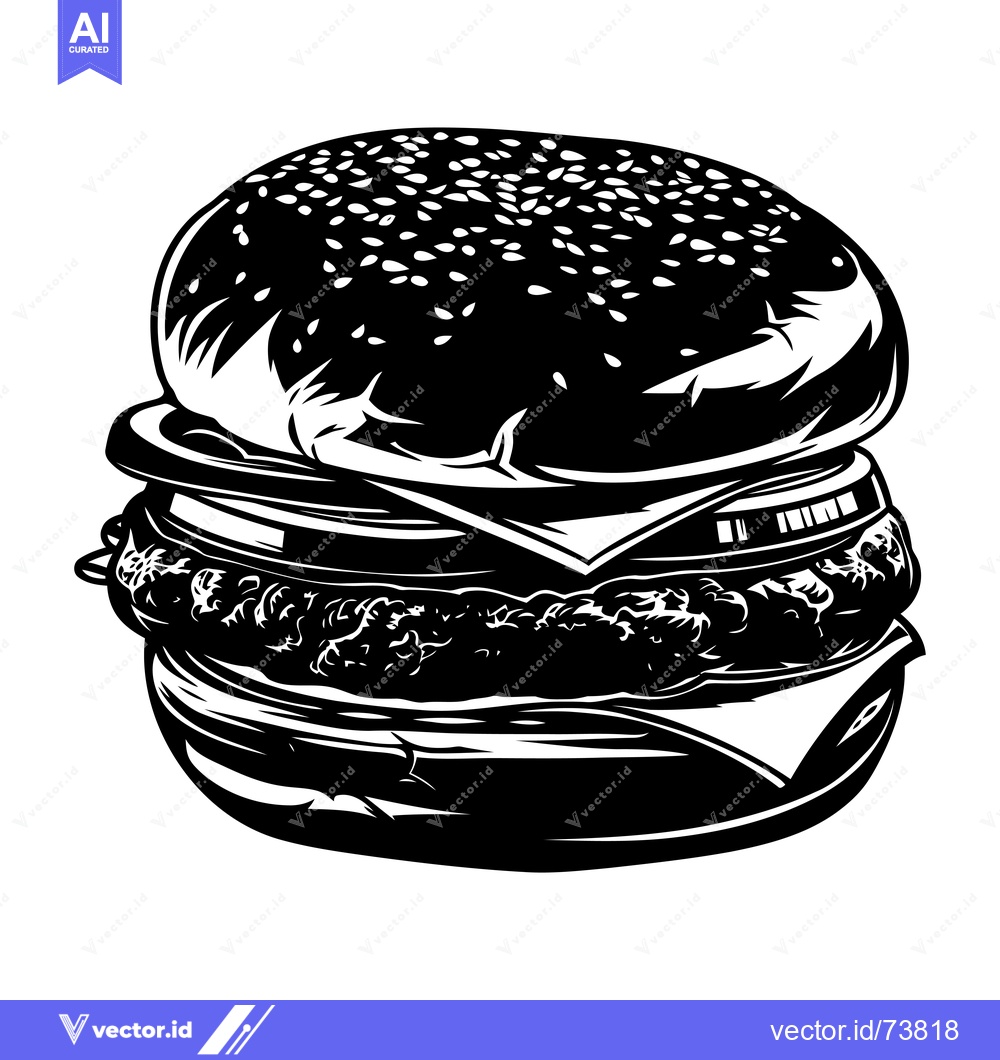 Premium Vector dari Black and White Illustration of a Delicious Burger