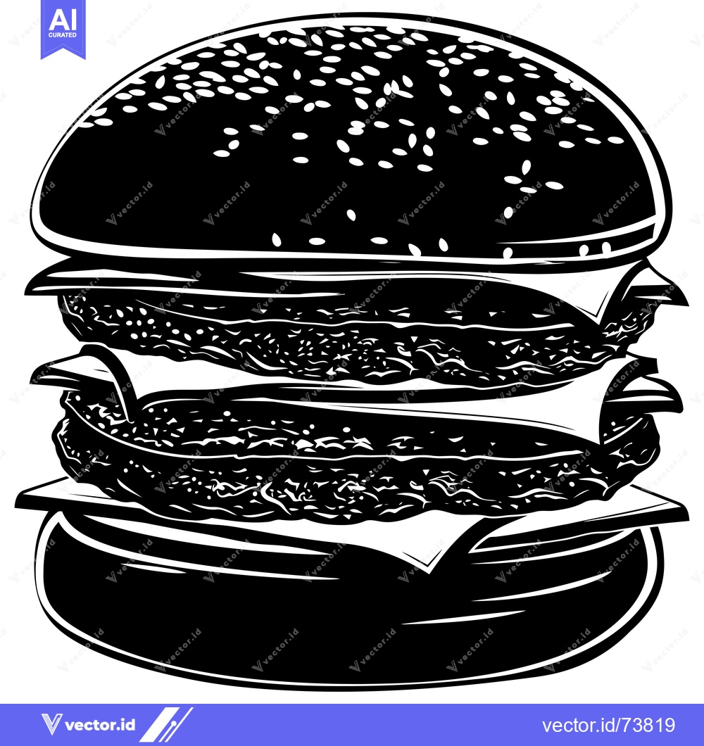 Premium Vector of Double Cheeseburger with Sesame Seed Bun and Lettuce