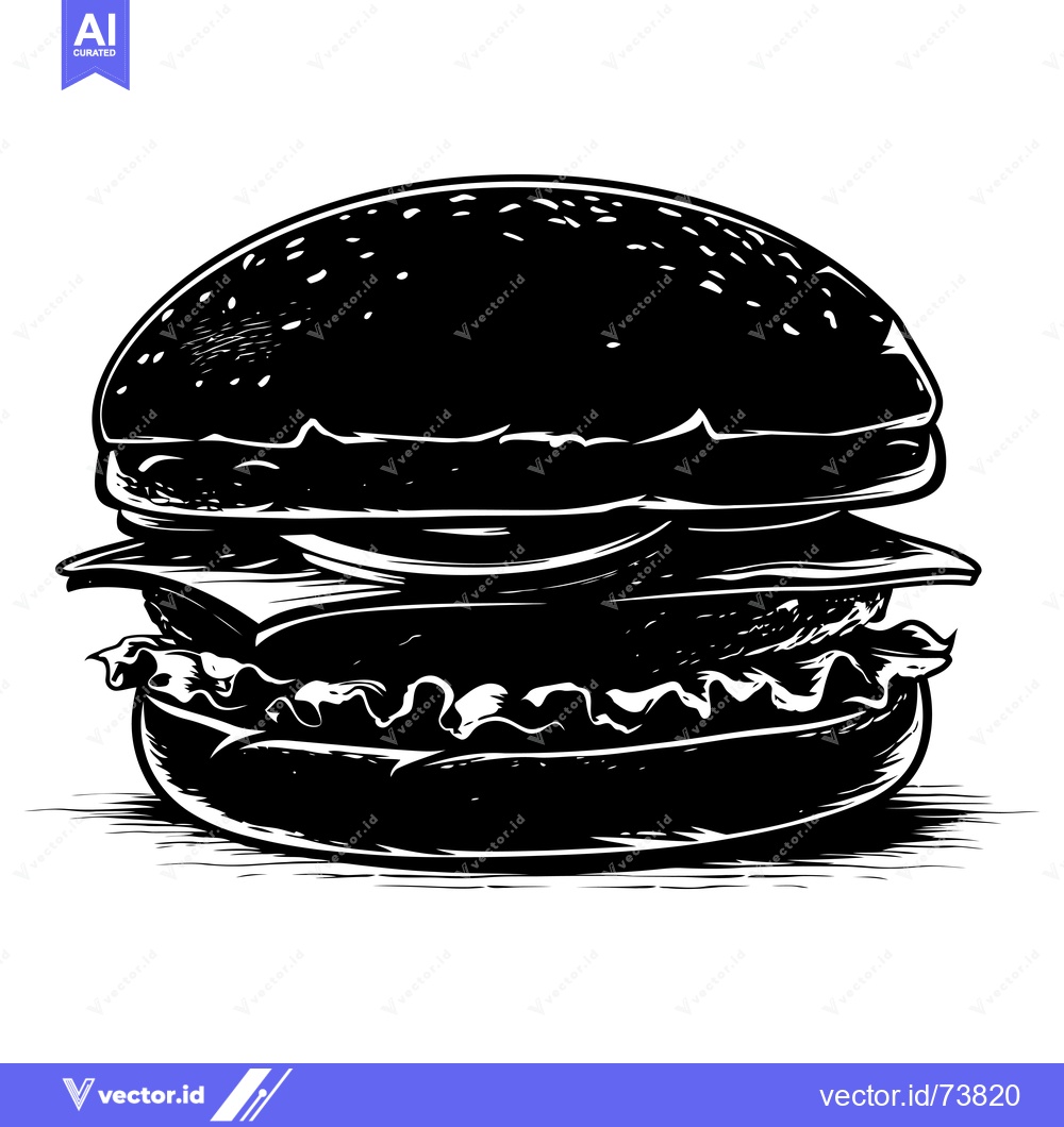 Premium Vector of Black and White Illustration of a Hamburger