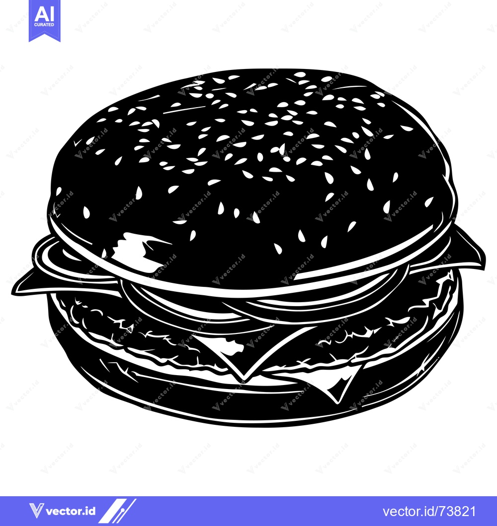 Premium Vector dari Black and White Illustration of a Sesame Seed Burger