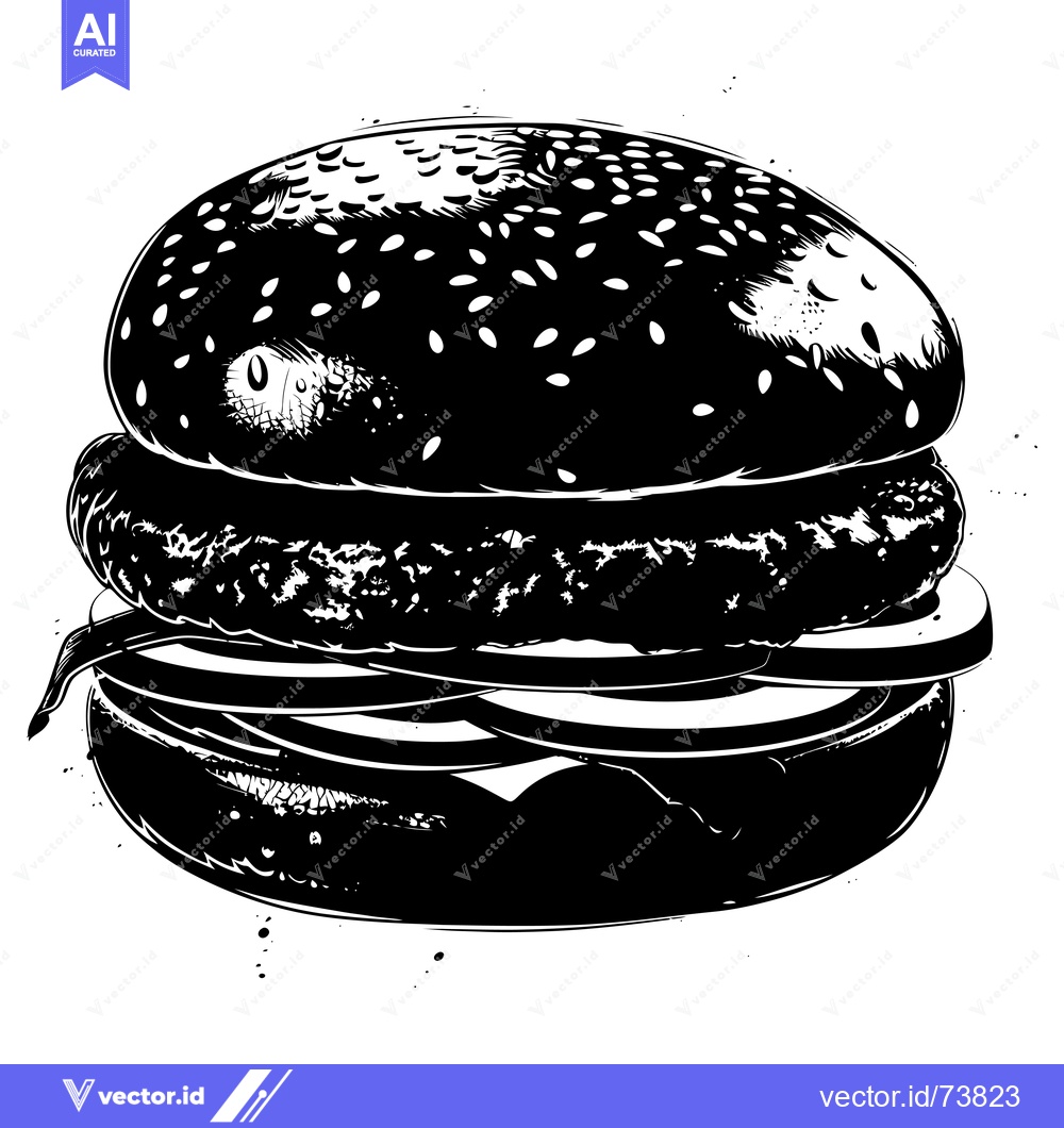 Premium Vector dari Black and White Illustration of a Sesame Seed Burger