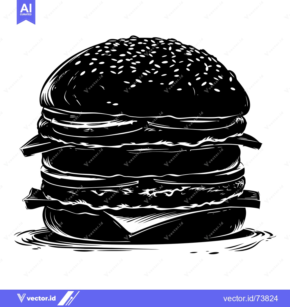 Premium Vector of Black and White Illustration of a Large Burger
