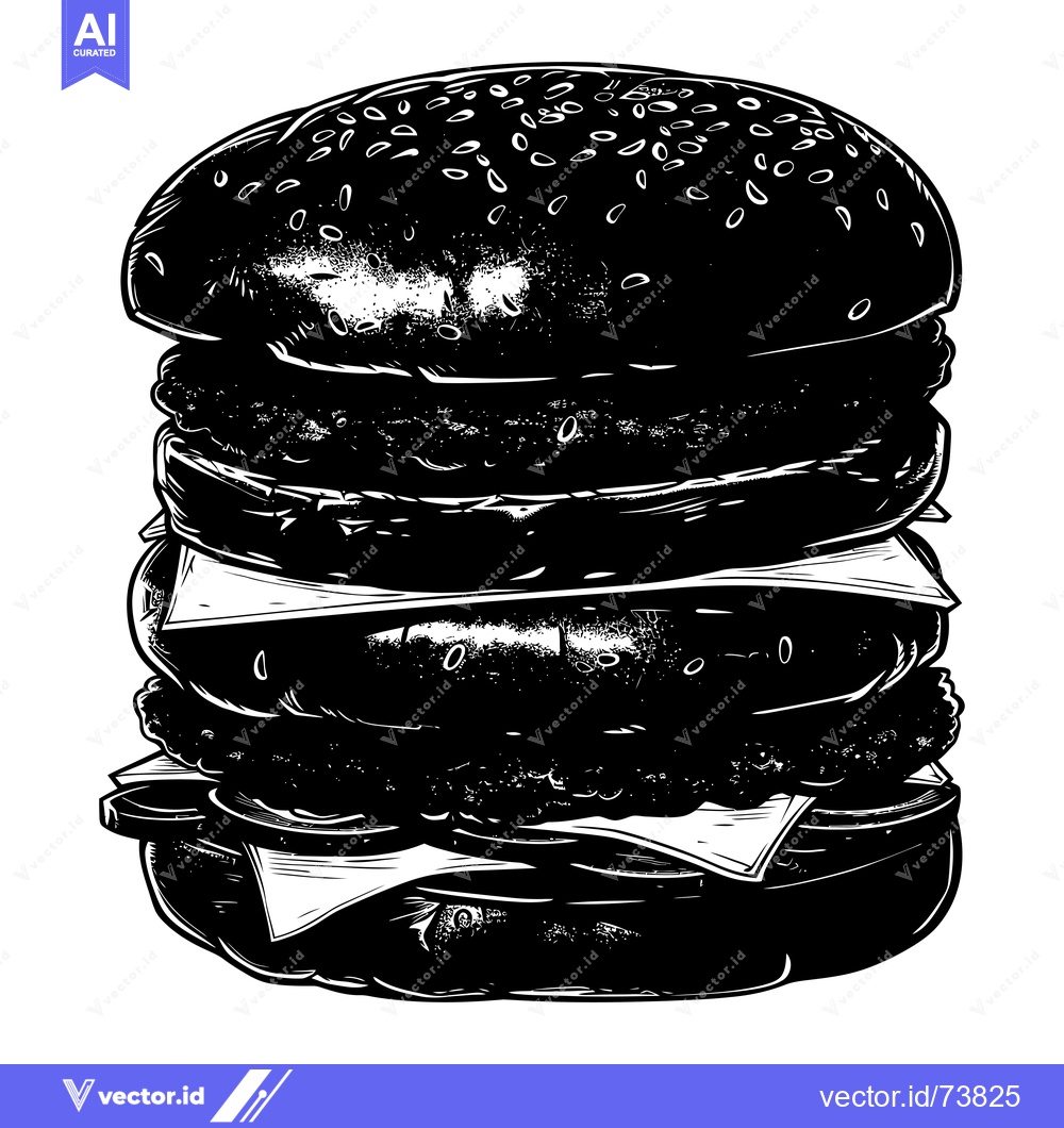 Premium Vector dari Black and White Illustration of a Tall Stacked Hamburger