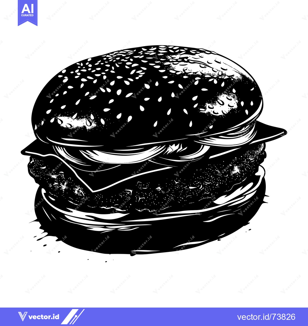 Premium Vector dari Black and White Illustration of a Sesame Seed Burger