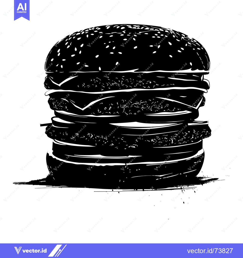 Premium Vector dari Black and White Sketch of a Multi-Layered Hamburger